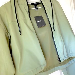 Hooded Holographic Windbreaker Green Zipped Jacket